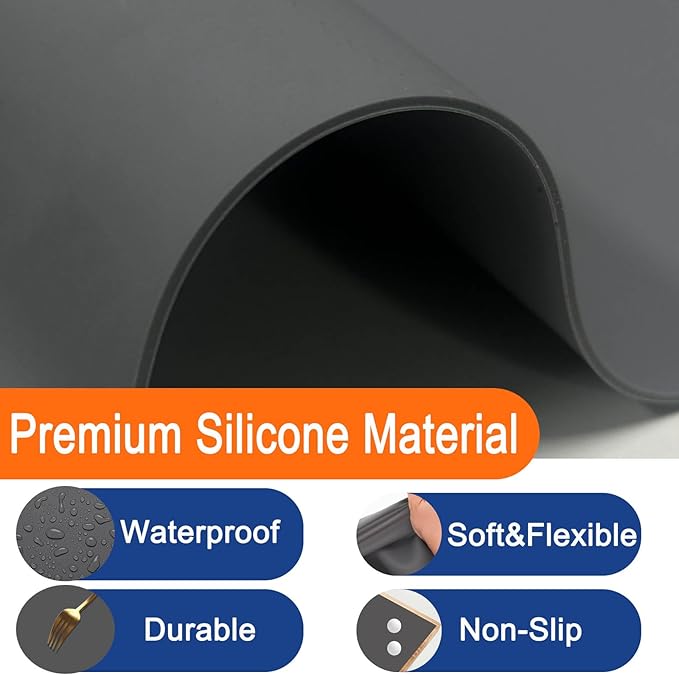 84''x24'' Extra Large Silicone Mat for Kitchen Counter, Heat Resistant Countertop Protector, Non-Slip Waterproof Kitchen Island Mat, Easy to Clean, Dark Gray