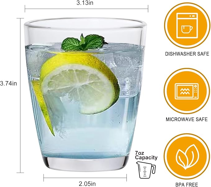 QAPPDA 7 Ounce Juice Glasses, Stackable Drinking Glass Set of 12, Mixed Drinks - Image 2