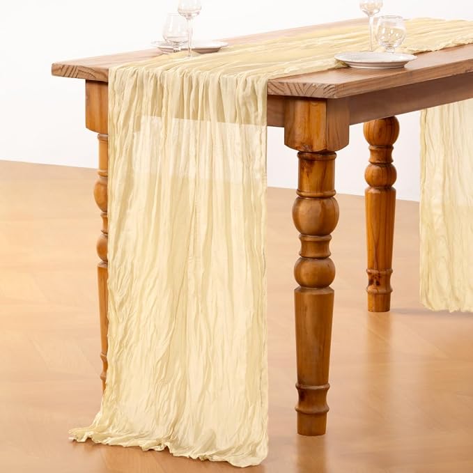 DeZerlor Beige Cheesecloth Table Runners 6 Pack Summer Boho Runners | 120Inches - Image 6