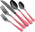 20-Piece Pink Silverware Set 18/0 Stainless Steel Black Silverware Set Yellow Handle Cutlery Black Set Service for 4 Dinner Knives Forks Spoons Set Flatware Set Finish Dishwasher Safe