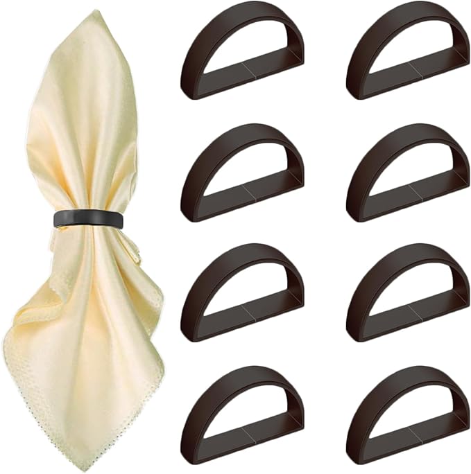 8 Pcs Black Napkin Rings - Metal Napkin Ring,Stainless Steel Napkin Rings for Table Settings Wedding Christmas Party Dinner Table(Semicircle)