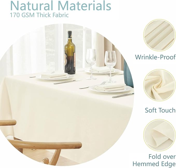 Rectangle Tablecloth 60x84 inch Linen Textured Waterproof Table Cloth Stain and Wrinkle Resistant Washable, Decorative Fabric Table Cover for Outdoor and Indoor Use, Ivory