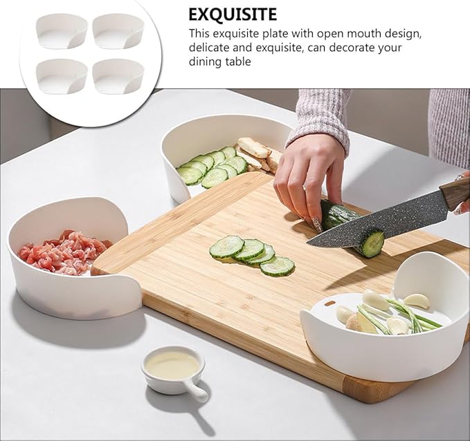 ARTIBETTER Japanese Style Stackable Food Serving Plates 4pcs Set, Large Mouth-open Prep and Hot Pot Tray for Vegetable and Fruit Serving, Dining Tableware for Family Meals