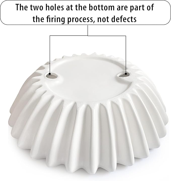 Ceramic Fruit Bowl for Kitchen Counter Large Ivory Decorative Bowl Modern Home Decor 12 Inches Key Bowl Ruffle Fluted Scalloped Bowl