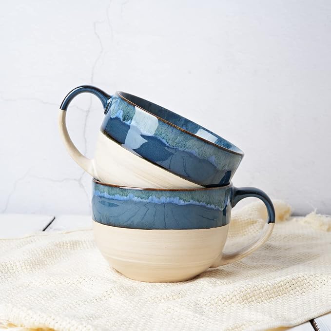 Ceramic Jumbo Coffee Mug Set of 2, 23 Oz, Large Mug Soup Bowls - Image 6