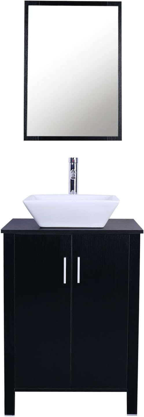 eclife Bathroom Ceramic Sink Bowl Classic White Square Porcelain Vessel Sink and Faucet Combo for Bathroom Countertop Bowl Sink & Chrome Pop Up Drain (A07)