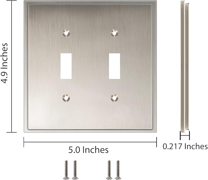 Henne Bery Soft Modern Decorative Wall Plate Switch Plate Outlet Cover (Double Toggle, Satin Nickel)