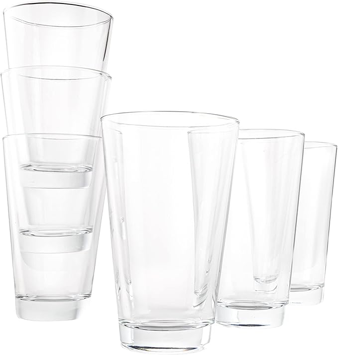 Vikko Drinking Glasses, 9.5 Ounce Water Tumblers, Set of 6 All Purpose Glass Cups, Thick and Durable Tapered Design, Dishwasher Safe, Tall Glass Tumblers