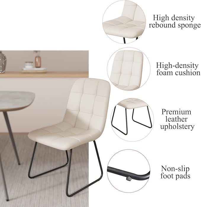 55'' Scratch Resistant Modern Wood Dining Table for 4 with Leather U-Shaped Chairs - Kitchen Dining Room Furniture (Easy to Assemble, Pet Friendly Surface, White Chair