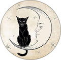 Elastic Tablecloth, Moon Decorative Fabric Table Cover for, Black Cat Sitting on White Crescent Moon, Fit Round Tables 48inch Diameter, Buffet Table/Parties/Holiday Dinner, Sand Brown Black