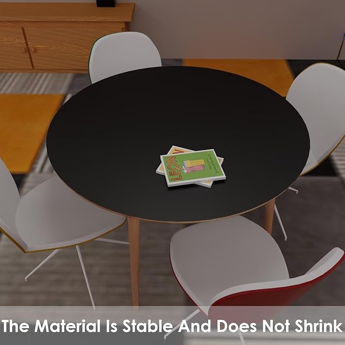 Leather Table Cover Round - 1.8mm Thick,Dia.37 Inch Waterproof & Easy to Clean Protects Table Surfaces Conceals Scratches & Flaws for Coffee Tables & Dining Tables(Black+Black Dia.37Inch)