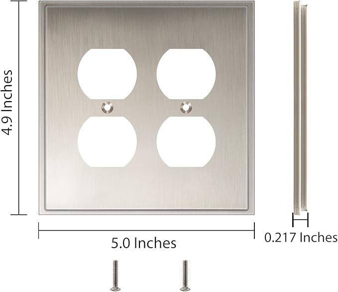 Henne Bery Soft Modern Decorative Wall Plate Switch Plate Outlet Cover (Double Duplex, Satin Nickel)