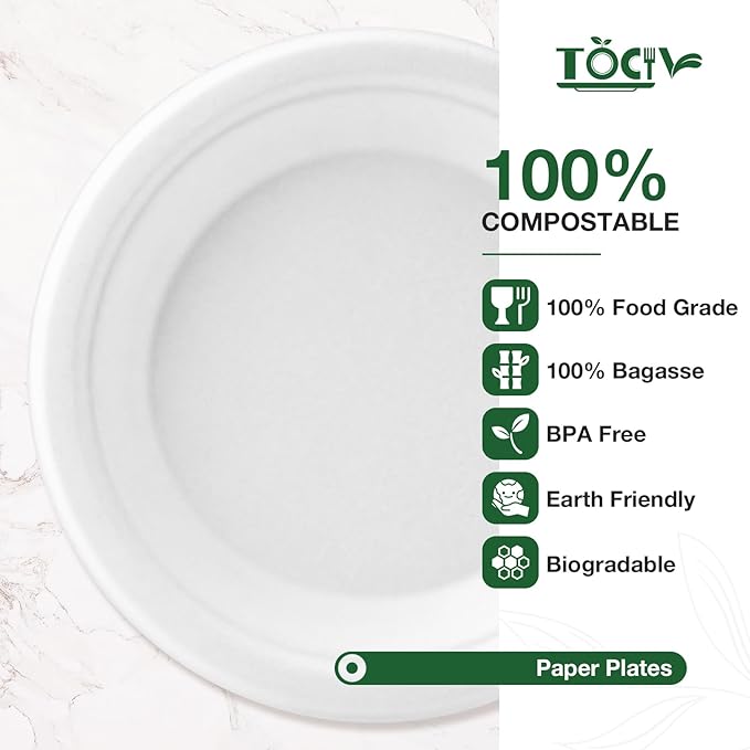 Compostable Paper Plates 6 Inch 300-Count Disposable Heavy Duty Party Small White Plates for Appetizer Dessert Cake Birthday Holiday Kids Party Supplies