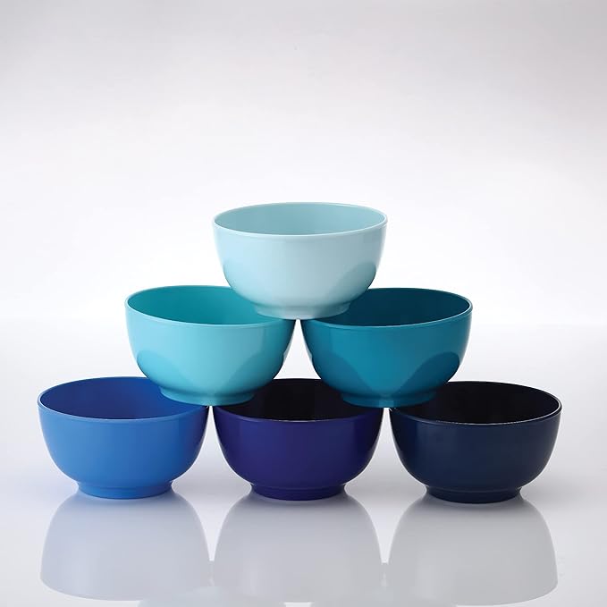 French Bull Melamine Small Bowls, 6-Piece Set, Small Serving Bowl – Snack, Condiment, Dip, Dessert, Ice Cream – Shatter Proof, Food-Safe, BPA Free, Dishwasher Safe, 5.5” 22 oz - Shades of Blue