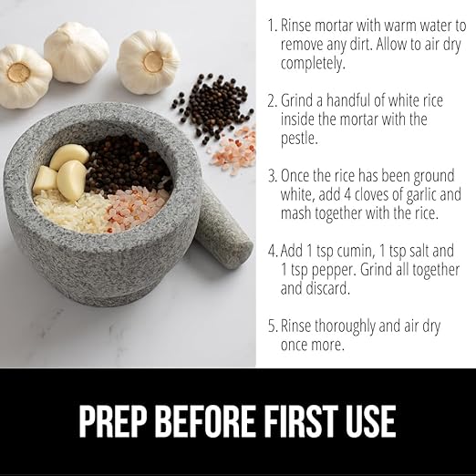 GORILLA GRIP Heavy Duty XL Mortar and Pestle Set with Slip Resistant Base, 4 Cup, 100% Granite Stone Molcajete Guacamole Bowl, Grind Seeds, Spices, Crush Garlic, Kitchen Muddler for Fresh Herbs, Gray