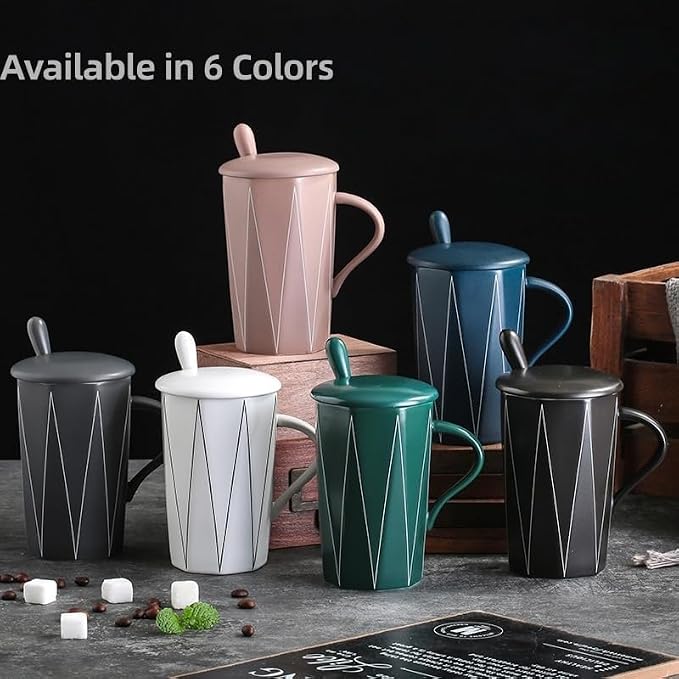 Ceramic Coffee Mug with Lid and Spoon, 13 oz Thick Heavy Coffee Cup - Image 6