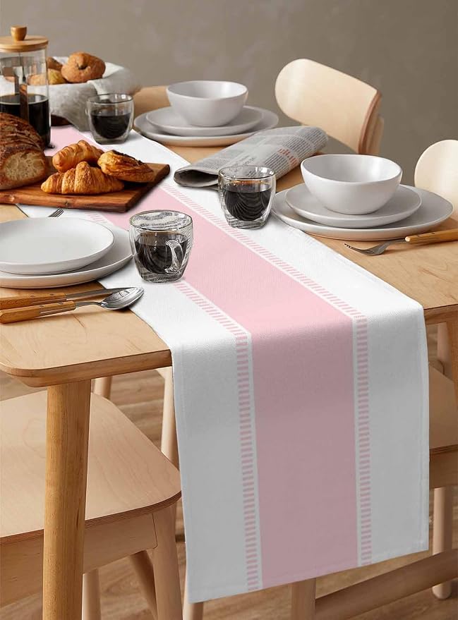 Pink Stripe Table Runners 108 inches Long, Linen Boho Table Runner Farmhouse - Image 6