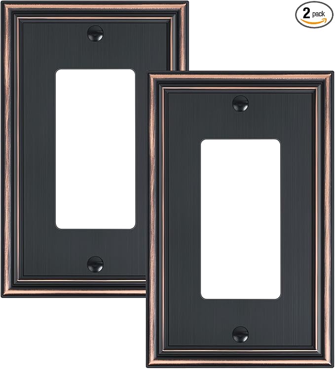 2-Pack Decorator Outlet Cover Plate, Aged Bronze Decorative Switch Plates and Outlet Covers, Durable Zinc Alloy Wall Plates for Electrical Outlets, Receptacle, GFCI Outlet, Dimmer Switch