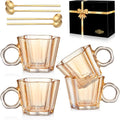 11oz Amber Floral Glass Coffee Mugs Set of 4 by ANBFF