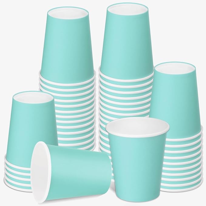50 Pack 8 oz Disposable Paper Cups, Paper Coffee Cups-Light Blue | Beverage Cups by BALDCC