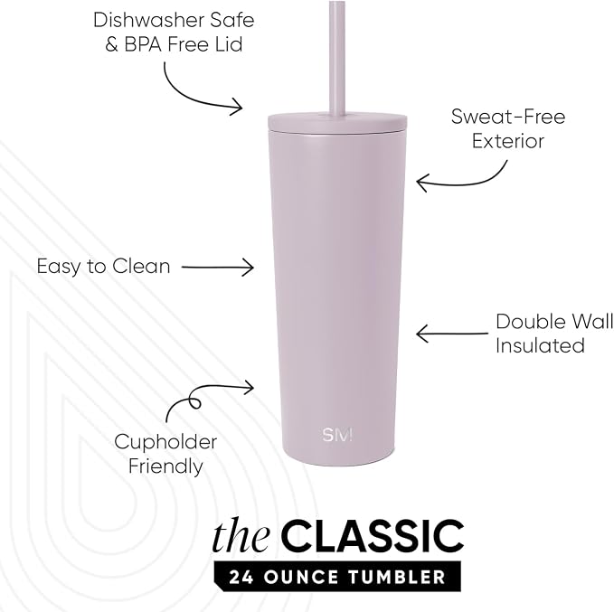 Simple Modern Iced Coffee Tumbler, Insulated | 24oz | Lavender | Reusable - Image 2