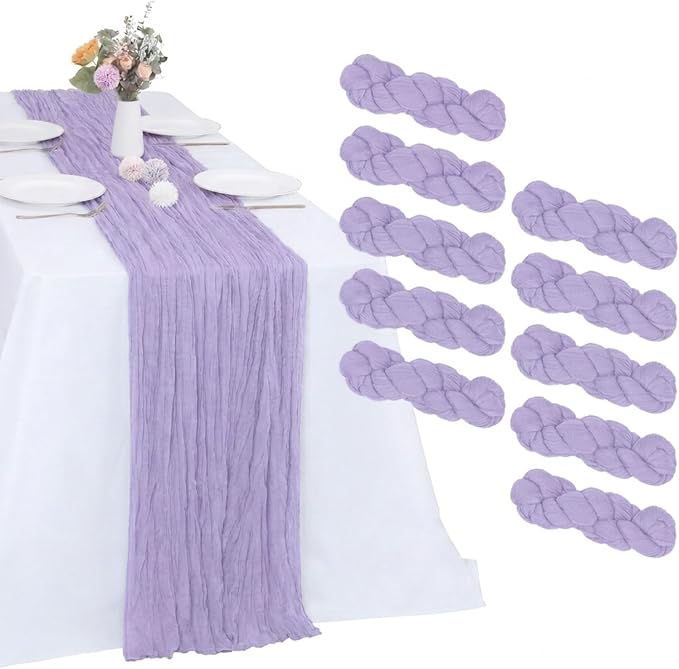 10 Pack Lavender Purple Cheesecloth Table Runner 17 x 108 Inch | Boho Gauze by RestfulGlow