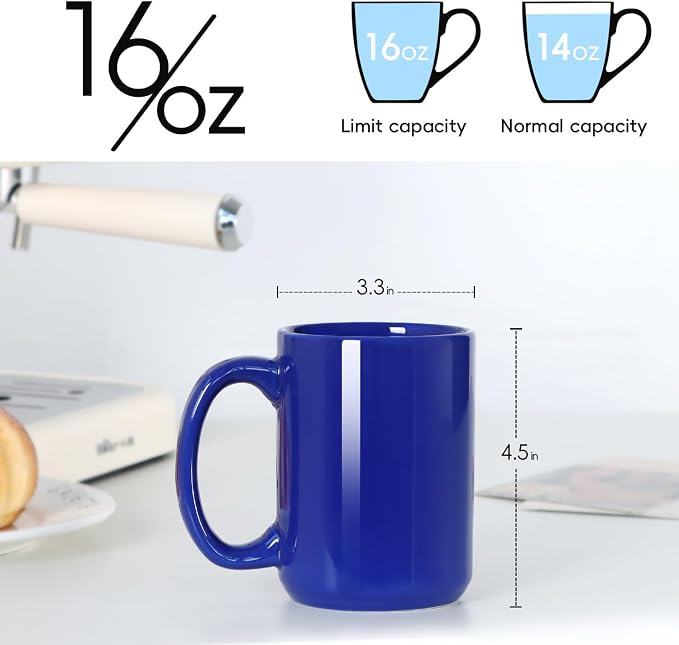 16 OZ Coffee Mugs, Classic Blank Ceramic Cup - Image 3
