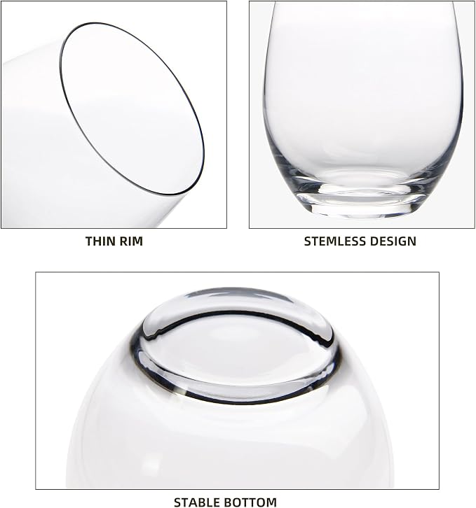 FAWLES Stemless Wine Glasses Set of 12, 15 Ounce Smooth Rim Standard Wine Glass - Image 5