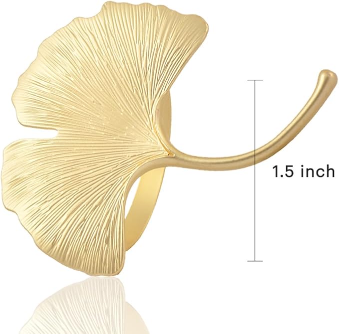 Decozen Set of 8 Gold Napkin Rings in Leaf Design, Festive, Table Decor Setting for Holiday, Wedding, Birthday, Kitchen, Home Decor, Housewarming Gift - Mothers Day Decorations