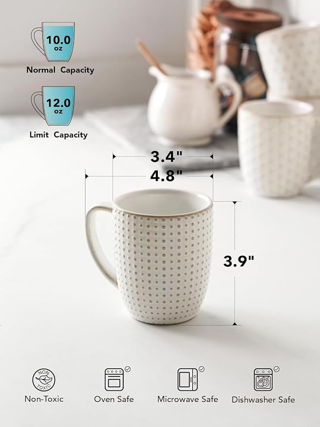 LE TAUCI Coffee Mugs 12 oz, Ceramic Mug Set Set of 4, Embossment Cups - Image 4