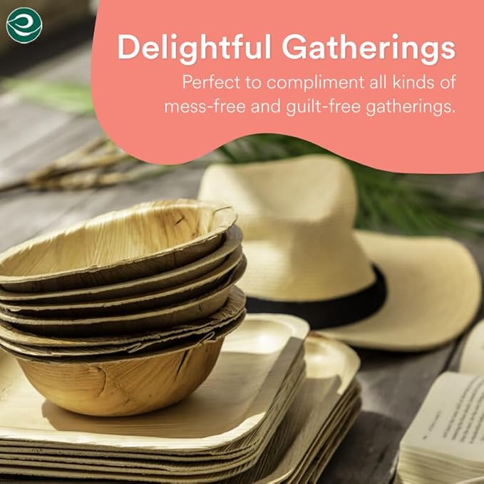 ECO SOUL 100% Compostable, Biodegradable, Disposable Palm Leaf Bowls,| pack of 100, Large 6 inch (16 Oz) | Round| Like Bamboo Bowls, Eco-friendly | Sturdy, Microwave & Oven Safe