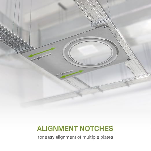 ASD 18 Inch New Construction Mounting Plate with Asymmetric Round Hole - 8/10/12 Inch Flat Steel Rough in Wafer Light Bracket, Shallow LED Recessed Lighting Housing, 6 Pack