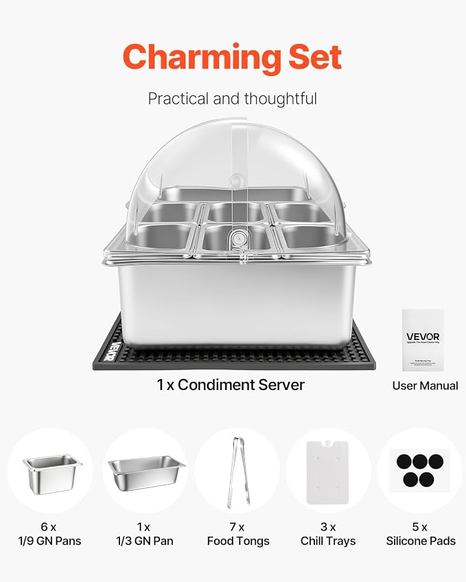 VEVOR Countertop Food Serving Display Container, Stainless Steel Food Salad - Image 8