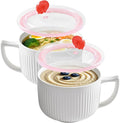 Ceramic Soup Bowl with Handle Set of 2, Extra Large 38oz Ramen Bowl with Lid by Ceramictableware