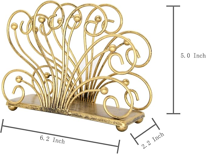 OwlGift Modern Flaunting Peacock Tail Napkin Holder, Antique Design Metal Napkin Holder Upright Decorative Napkins Holder for Home Kitchen Table, Bronze