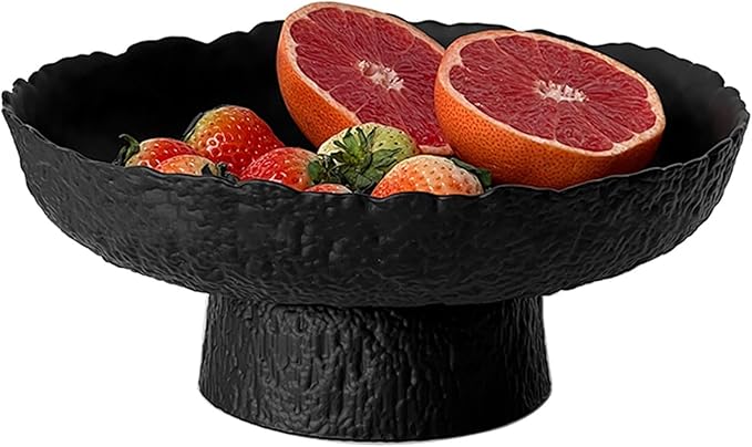 Glass Fruit Bowl for Kitchen Counter, Black Pedestal Bowl, Large Footed Serving Bowl, Decorative Bowls for Centerpiece Home Decor, Modern Fruit Holder (Large 10.4 Inch)