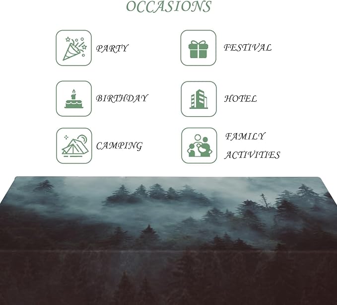 70x140 Inch Nature Rectangular Tablecloth Misty Forest Mountain Table Cloth Waterproof Durable Table Cover for Holiday Picnic Dinner BBQ Decor