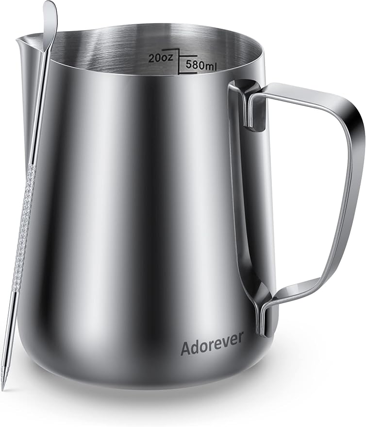Milk Frothing Pitcher, 20oz Steaming Pitcher Stainless Steel Espresso Machine by Adorever