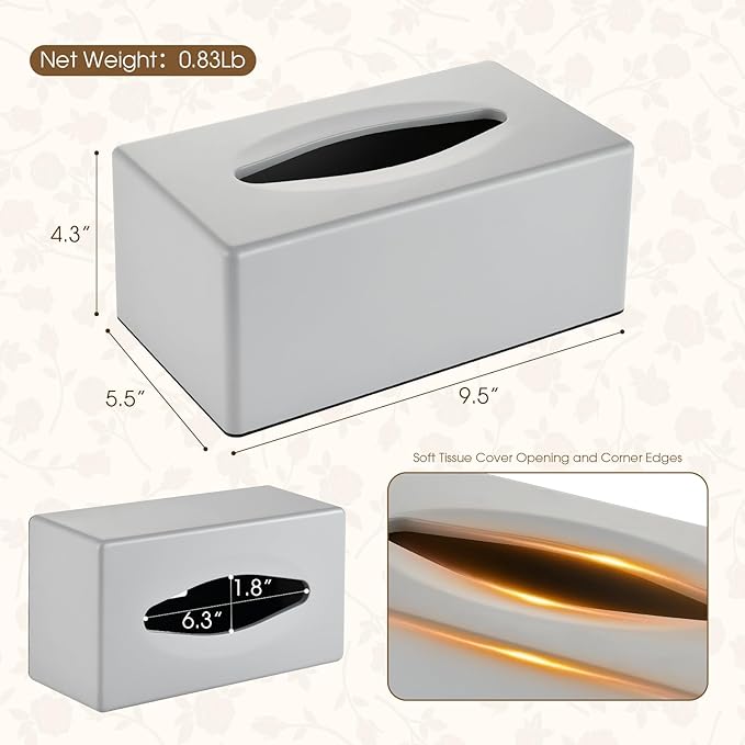 Tissue Box Cover, Rectangular Facial Tissue Holder with Bottom, Decorative Storage Box for Bathroom Vanity, Toilet Tank, Car, Dressers, Night Stand, Rv, Parlors and Offices - Grey