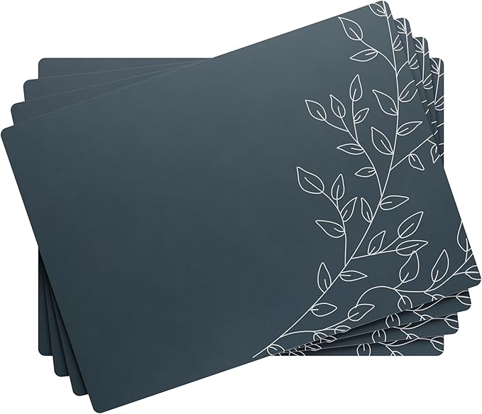 Royalty Art Mystic Midnight Blue Boho Placemats, 4 Pc. Set, Non-Slip Cork Backed, Wipeable Heat Resistant Surface for Kitchen and Dining Table Protection, Cute Floral Pattern for Farmhouse or Rustic