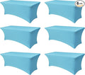 Stretch Table Cover for 6 Foot Tables-6 Pack Light Blue Spandex Fitted Tablecloth-Elastic 6ft Folding Tablecloths for Party, Vendor Booth Display, Banquet Buffet Event, Craft Trade Show