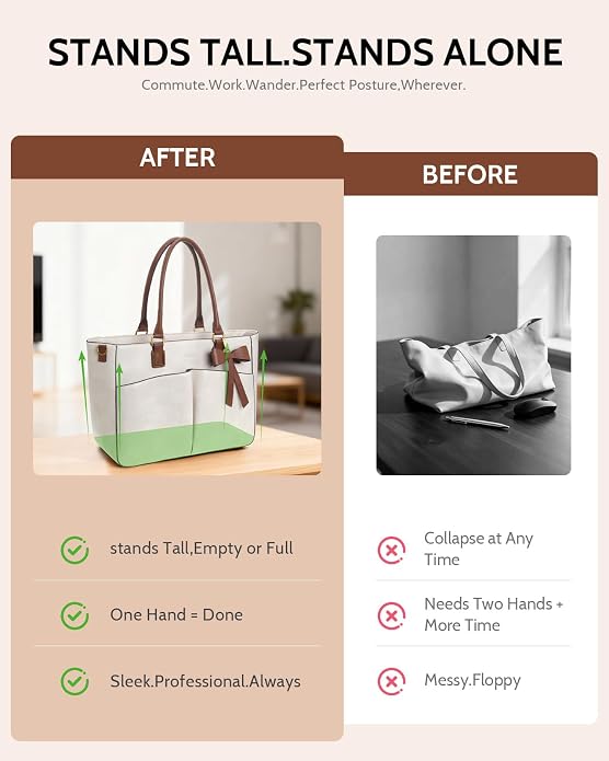 Laptop Tote Bag for Women, Leather Work Tote Bags - Image 5