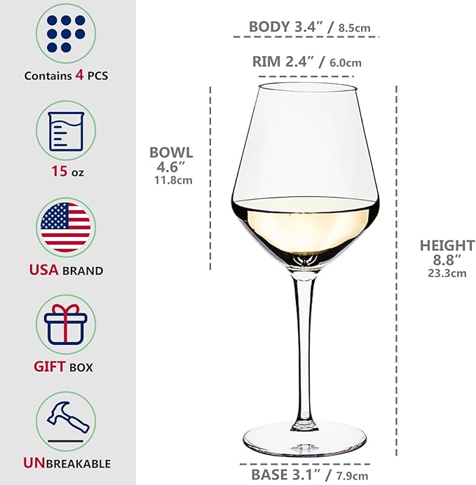 Plastic Wine Glasses Set of 2(15oz) |Unbreakable Wine Glasses with Stem|100% Tritan & BPA Free |Dishwasher Safe| Awesome For Pool, Beach, Travel, Pool, Camping, Beach, Picnic, Everyday Use.