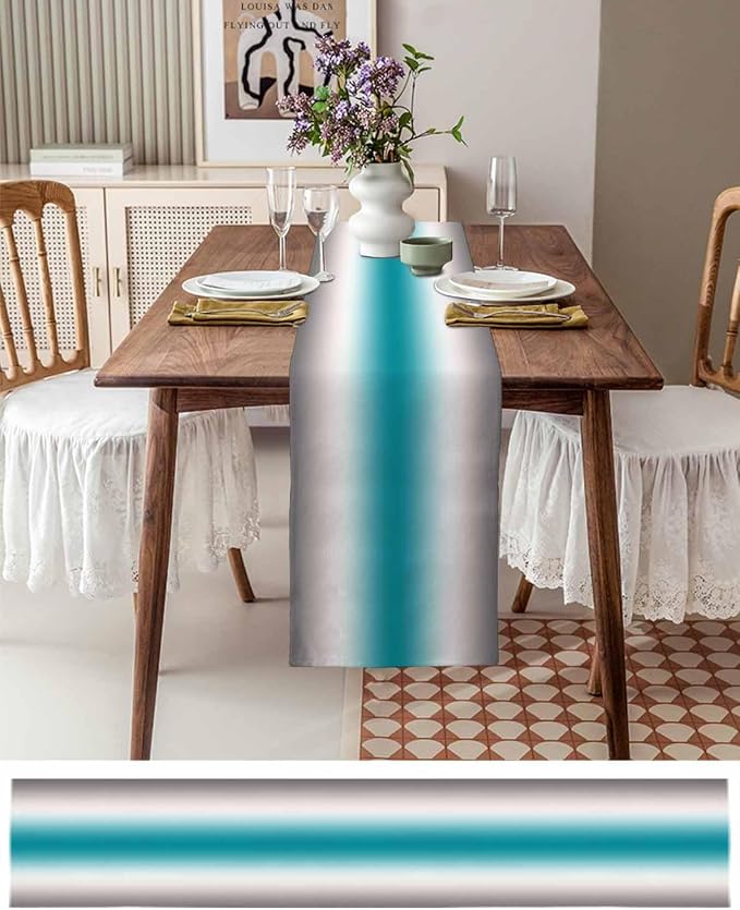 Turquoise Gray Ombre Table Runners 90 Inches Long, Farmhouse Teal Gradient - Image 6
