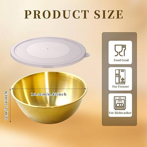 14 Pack 6.69 inches Gold Mixing Bowls with 16 Pcs Airtight Lids Stackable Stainless Steel Soup Bowls Versatile Mixing Bowls Metal Fruit Salad Bowls Round Serving Bowl for Kitchen Cooking Supplies