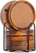 Acacia Wood Cork Coasters with Holder by WLWNWFT