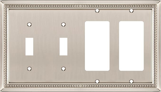 Henne Bery Sunken Pearls Decorative Wall Plate Switch Plate Outlet Cover (Double Toggle/Double Decorator, Satin Nickel)