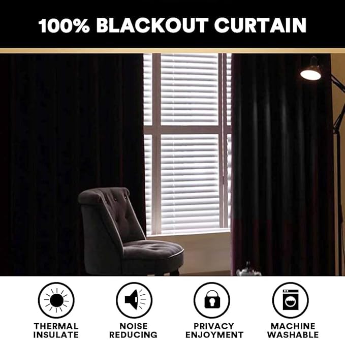 PrinceDeco 100% Black Out Curtains 64 inch Long 2 Panels for Bedroom Anti-Rust Grommet Thermal Insulated Flax Textured Full Blackout Window Draperies with White Liners,Set of 2,W42 X L64,Natural