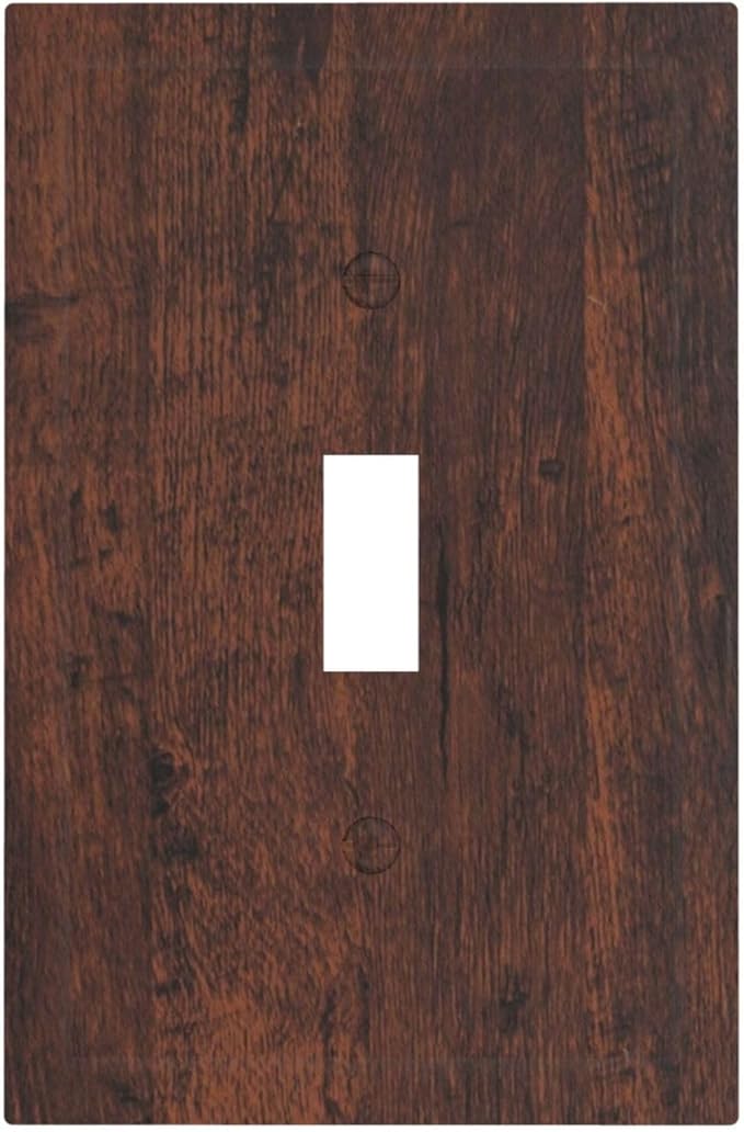 Decorative Light Switch Cover Brown Red Rustic Wood Grain Retro Farmhouse 1 Gang Wall Plate Cover Single Toggle Outlet Covers Switchplate Electrical Faceplate for Farmhouse Cabin Decor（2 Pack）