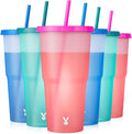 Meoky Plastic Cups with Lids and Straws by MEOKY